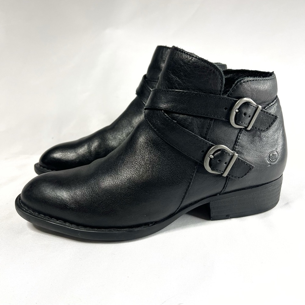 Born Black Leather Ankle Boots with Buckle Detail